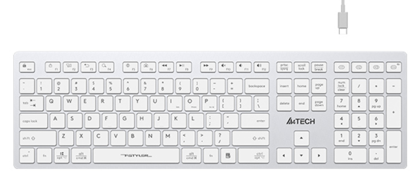 A4Tech Fstyler FBX50C Bluetooth & 2.4G Wireless Full-Size Scissor Switch Keyboard - White, US Layout DOT COMPUTERS