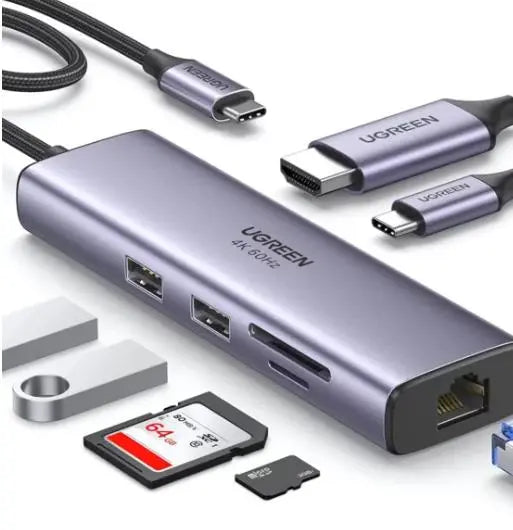 UGREEN USB C Hub with Ethernet, 7-in-1 Multiport Adapter with 4K@60Hz HDMI, 100W PD Charging, SD/TF Card Reader, 2 USB 3.0 Ports – 60515 DOT COMPUTERS