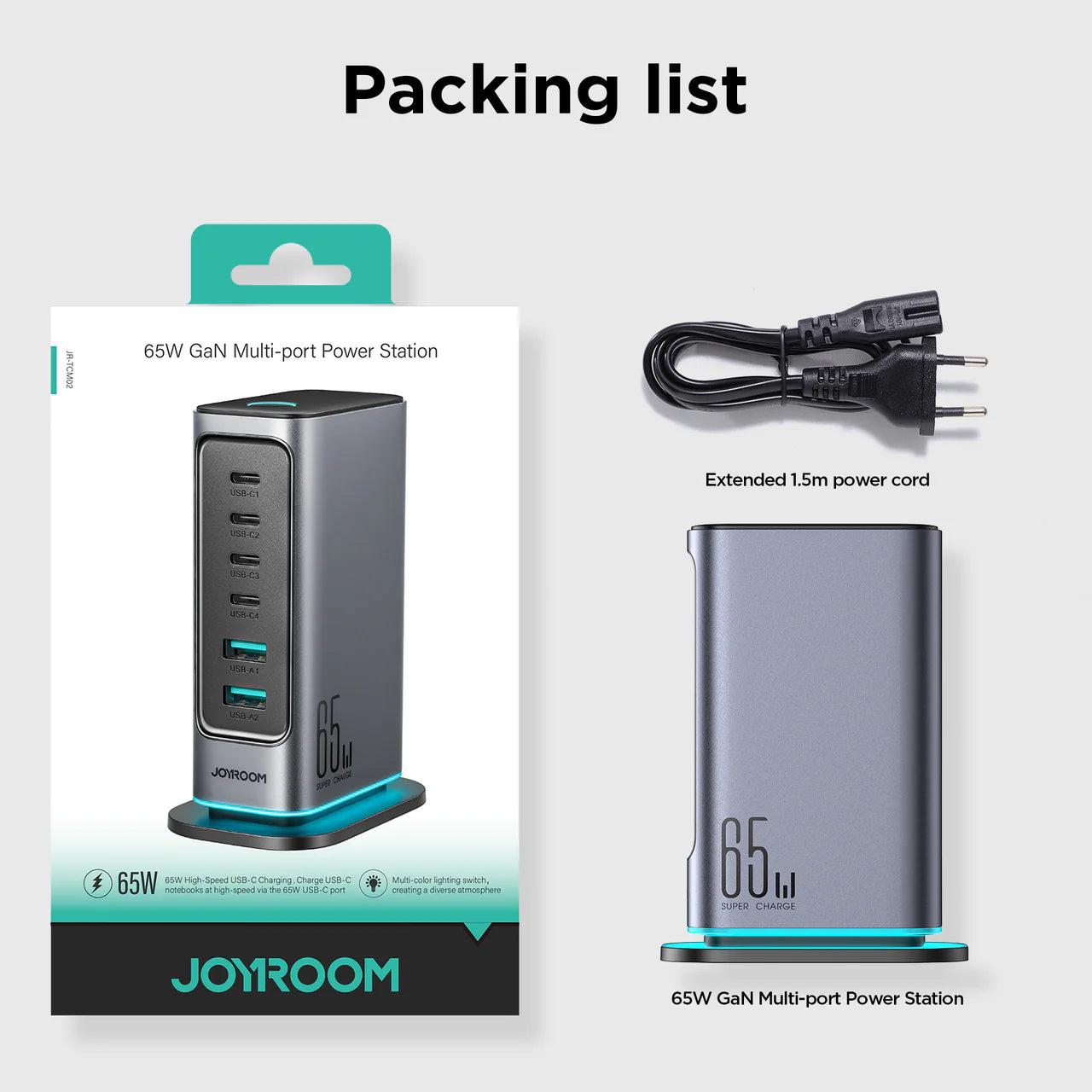 JOYROOM JR-TCM02 65W Multi-port Charger-Dark Gray（EU）