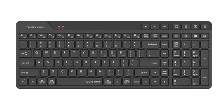 A4Tech Fstyler FBK27C AS Bluetooth & 2.4G Wireless Rechargeable 2-Zone Compact Keyboard - Black, US Layout DOT COMPUTERS
