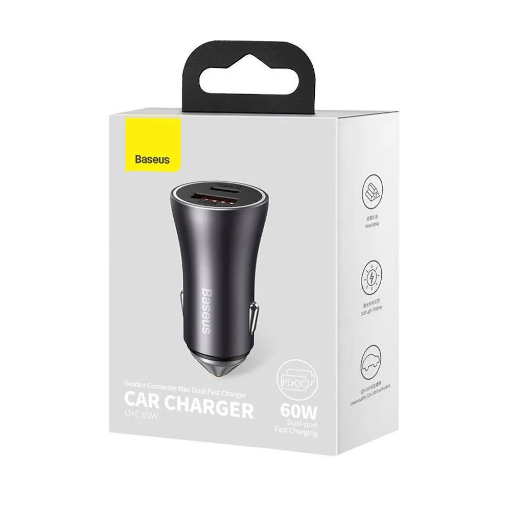 Baseus Golden Contactor Max Dual Fast Charger Car Charger U+C 60W Dark Gray CGJM000113