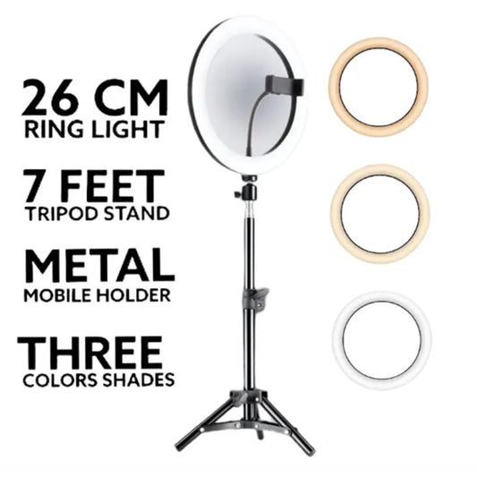 26CM Selfie LED Ring Light 7 Feet Tripod Stand & Mobile Phone Holder