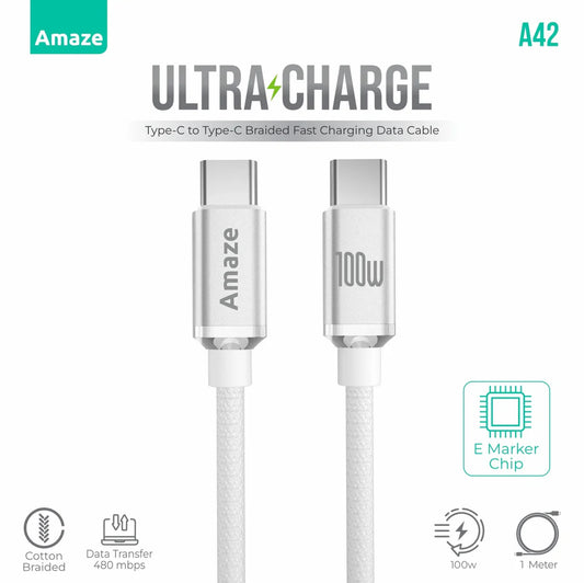 Amaze Ultra Charge Type C to Type C Cable 100w 1m | A42