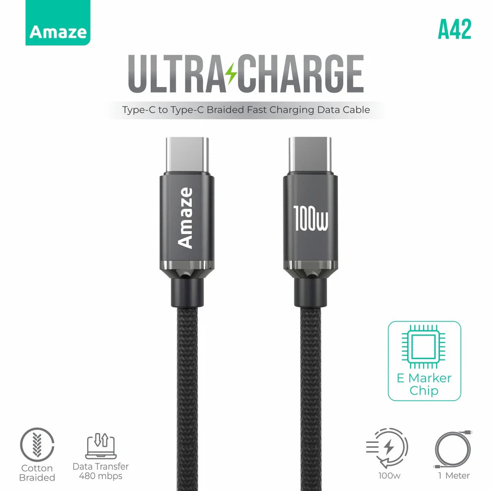 Amaze Ultra Charge Type C to Type C Cable 100w 1m | A42