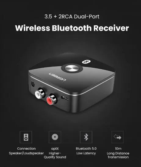 Ugreen adapter receiver Bluetooth 5.1 aptX 2RCA / 3.5mm mini jack black (40759) DOT COMPUTERS